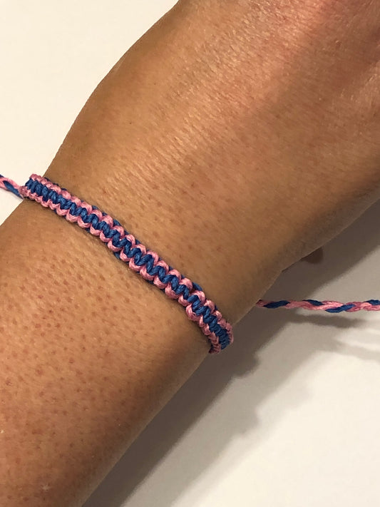 Pink and Blue Bamboo Cord Bracelet